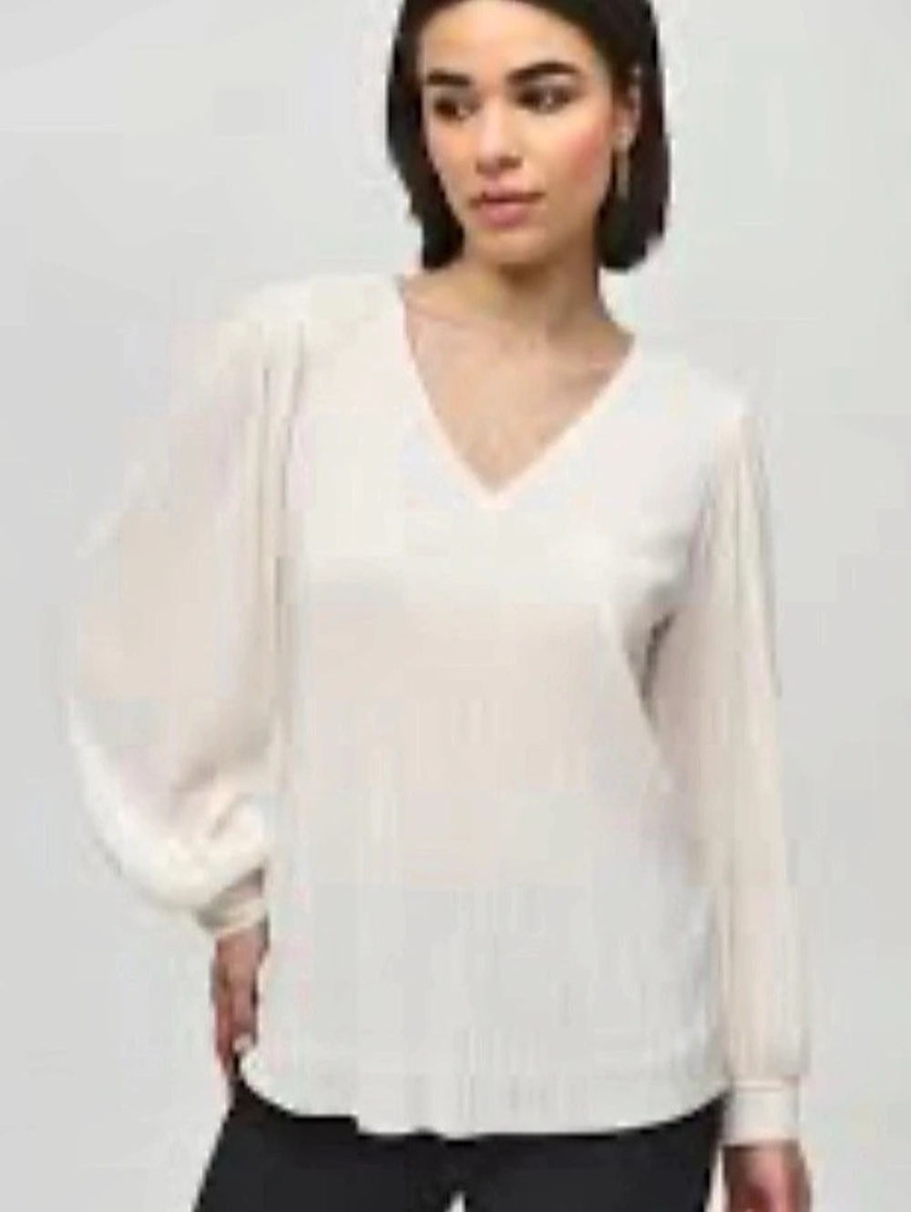 Joseph Ribkoff V-Neck Pleated Pullover Style 244163 White Blouse